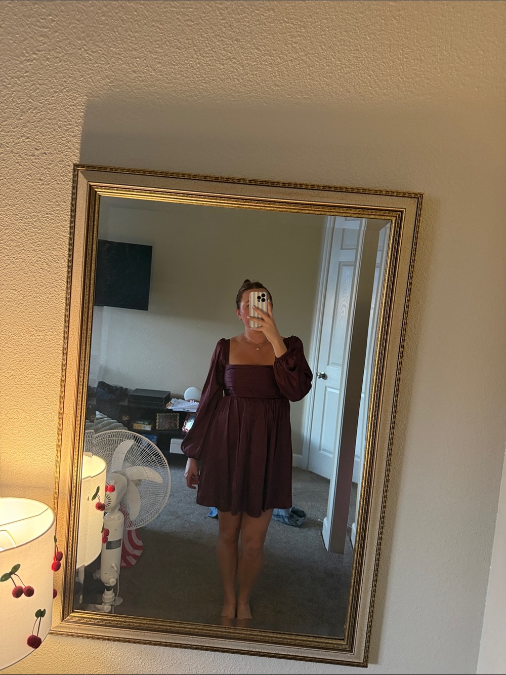 Abercrombie & Fitch Burgundy Square-Neck Puff Sleeve Mini Dress